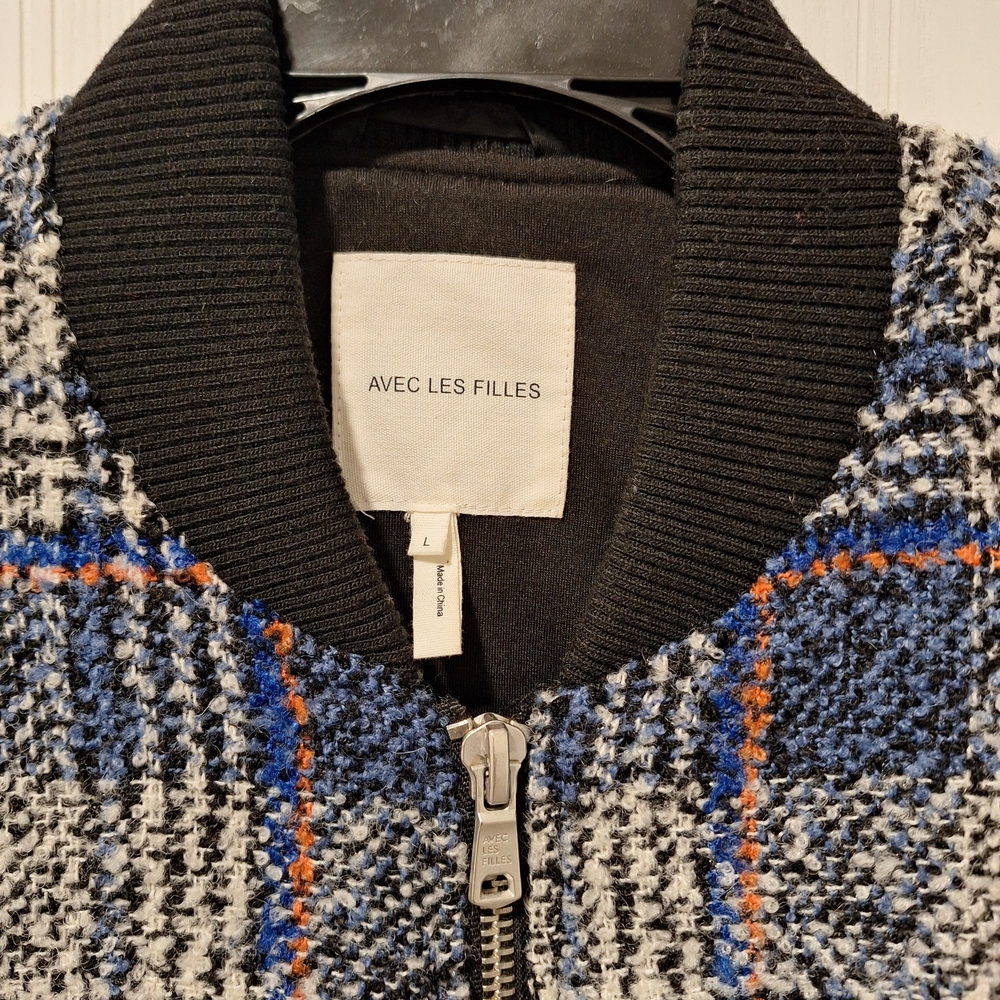 Avec Les Filles Plaid Knit Jacket with Blue and Orange Accents - Picture 2 of 16